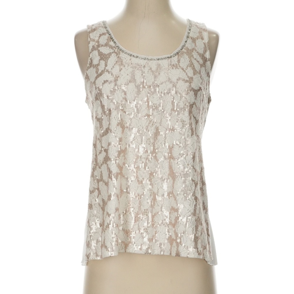 Meadow Rue Lace & Sequin Tank Top Cream Gold Beaded Anthropologie Boho Chic XS